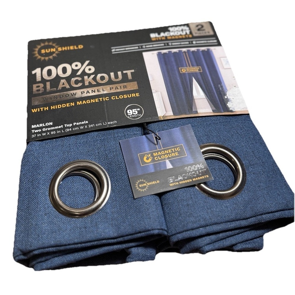 Blackout Window Curtains Pair With Hidden Magnetic Closure Navy